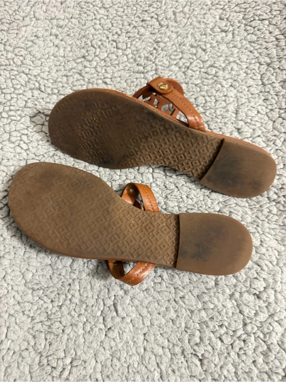 Tory Burch Miller Sandals 8.5 Brown Leather Slides Thong Medallion